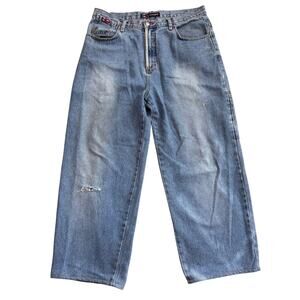 Y2k Bugle Boy Light Wash Washed Baggy Denim Crop Jeans 35x28